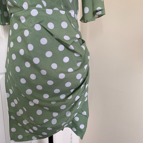 Polka Dot Ruched Detail Dress Green - Picture 7 of 7